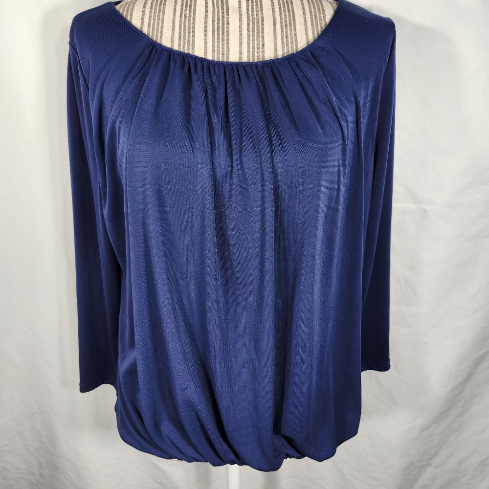 Nine West Blue Elliot Style Balloon Hem Long Sleeve Top Size Medium